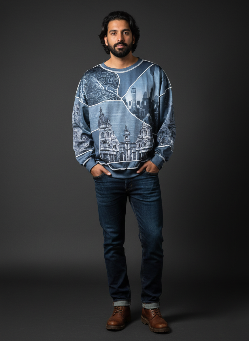 Cityscape Patchwork Printed Sweatshirt