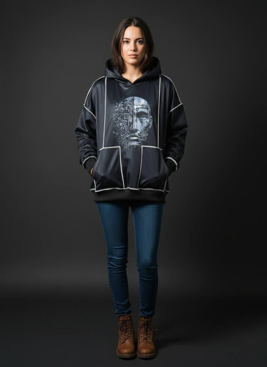 Black cyborg Baggy Hoodie