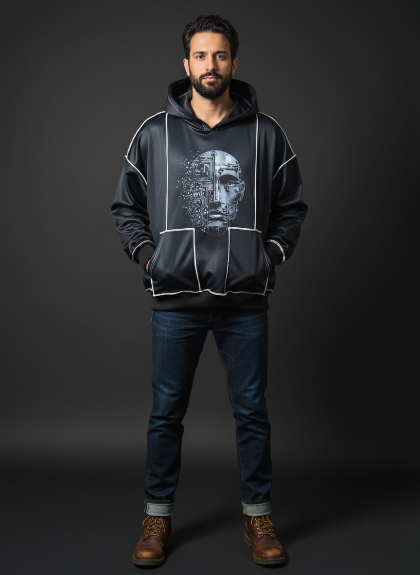 Black cyborg Baggy Hoodie